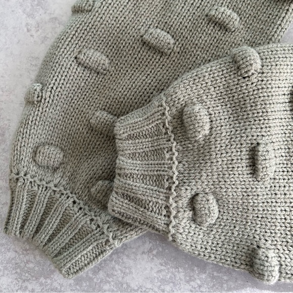 🌼 Moon & Madison Chunky Knit Bobble Sleeve Crop Sweater in Sage, S NWOT - Picture 7 of 8